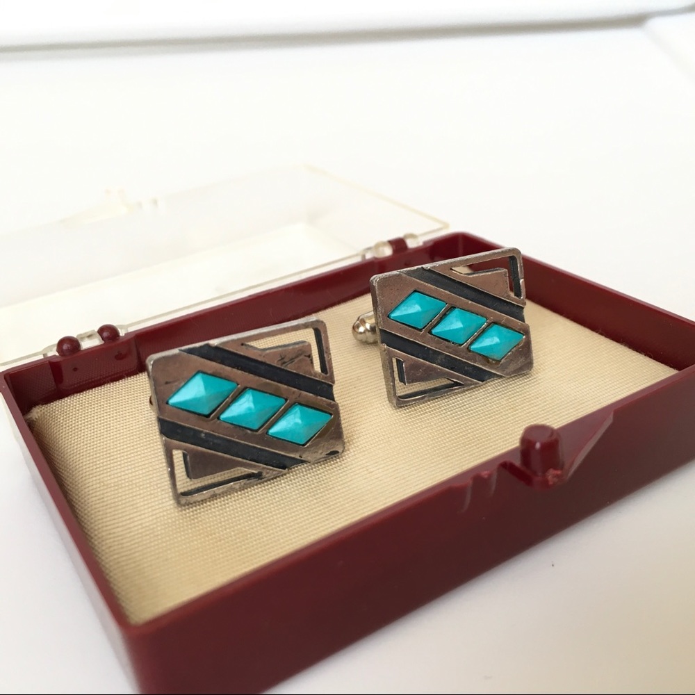 Sancrest Cufflinks diamond shape turquoise silver